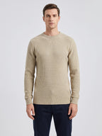 Men's solid color crewneck sweater – Beige front view – Edward & Lawsen