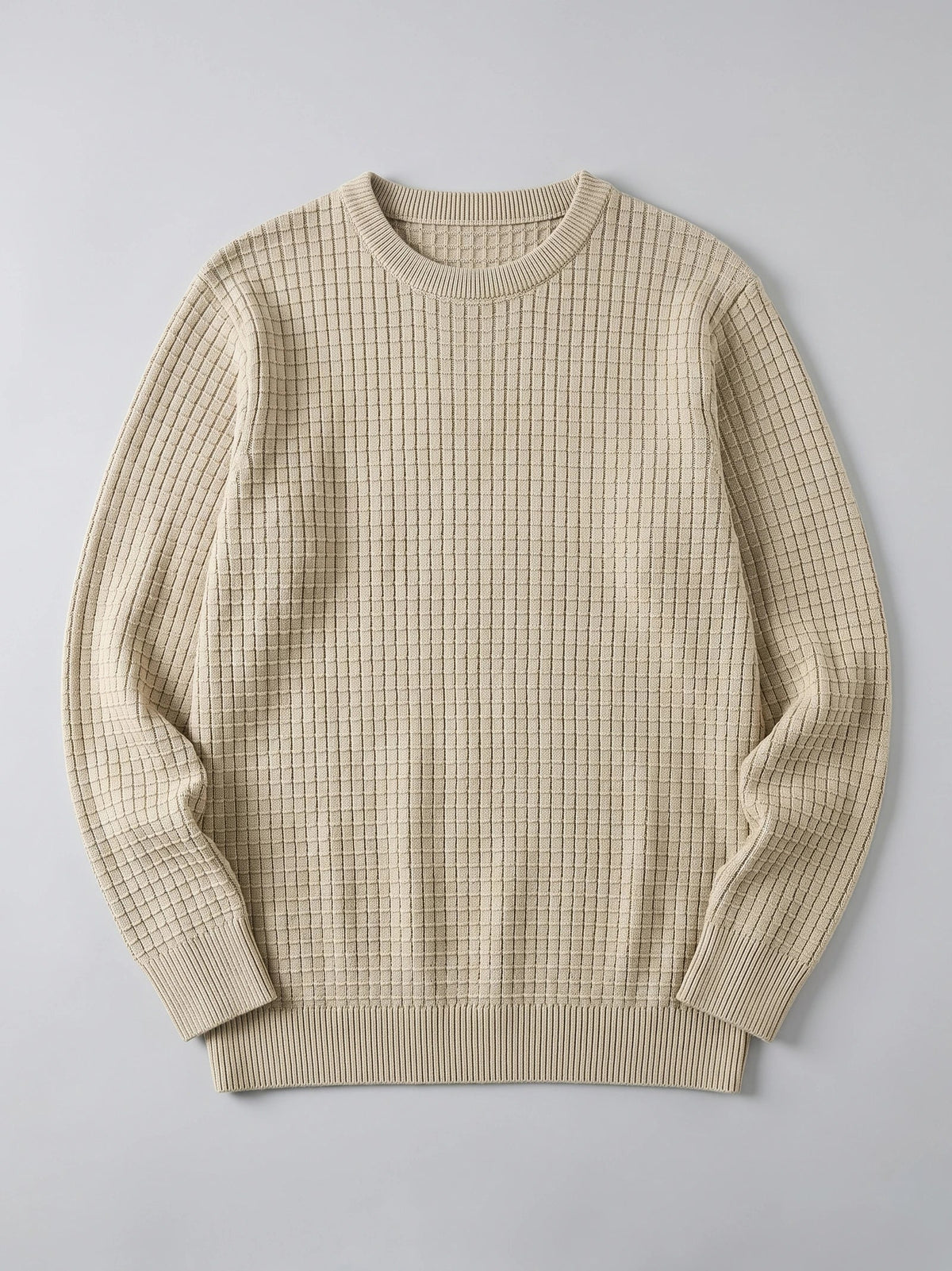 Men's solid color crewneck sweater – Beige full view – Edward & Lawsen