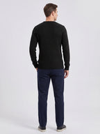 Men's solid color crewneck sweater – Black back view – Edward & Lawsen