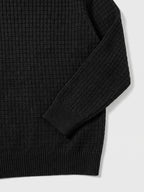 Men's solid color crewneck sweater – Black detail view – Edward & Lawsen