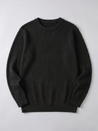Men's solid color crewneck sweater – Black full view – Edward & Lawsen