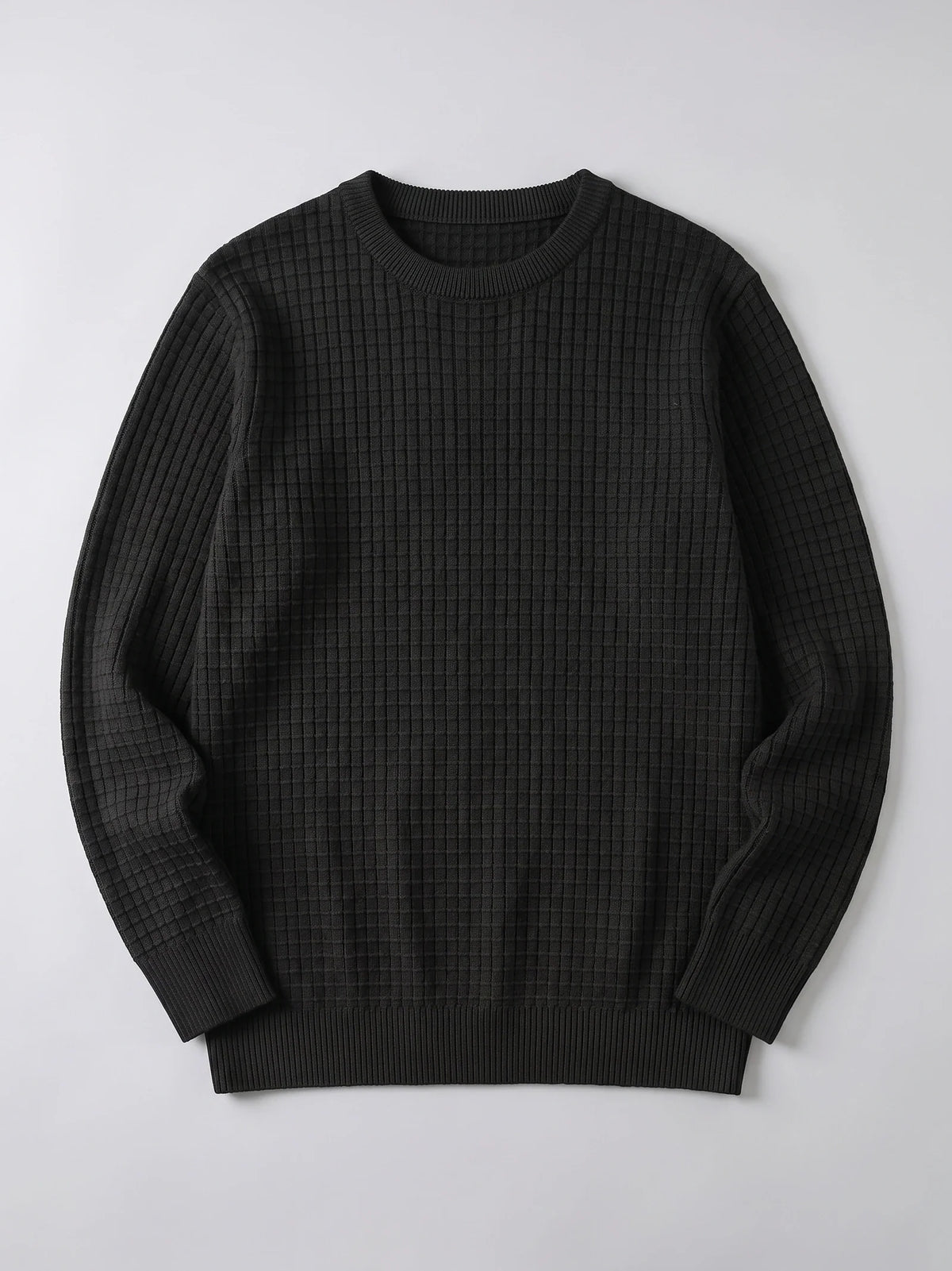Men's solid color crewneck sweater – Black full view – Edward & Lawsen