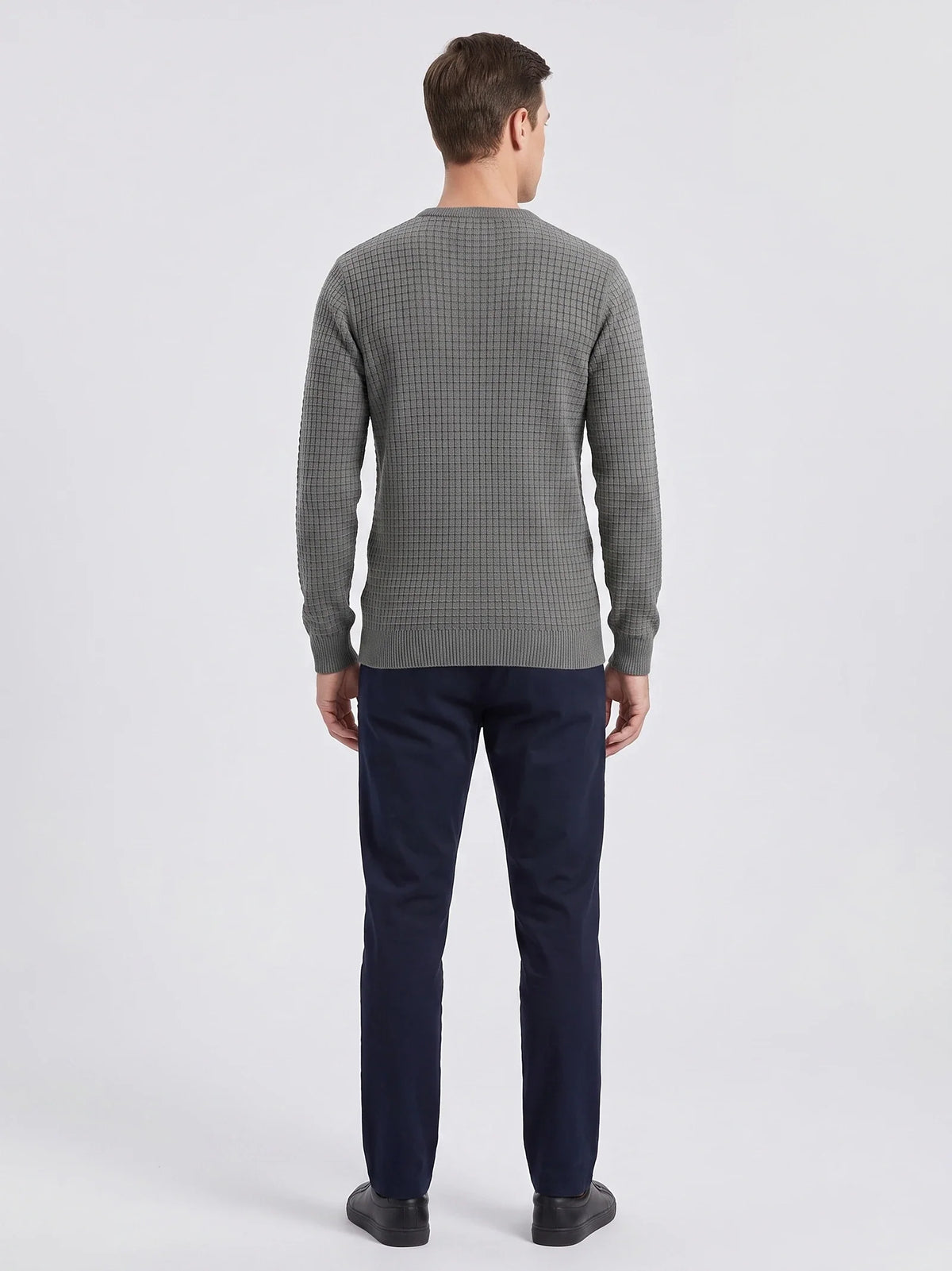 Men's solid color crewneck sweater – Gray back view – Edward & Lawsen
