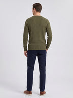 Men's solid color crewneck sweater – Green back view – Edward & Lawsen