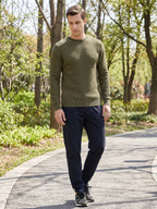 Men's solid color crewneck sweater – Green lifestyle view – Edward & Lawsen