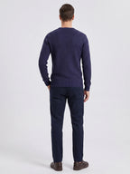 Men's solid color crewneck sweater – Navy back view – Edward & Lawsen