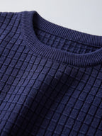 Men's solid color crewneck sweater – Navy detail view – Edward & Lawsen