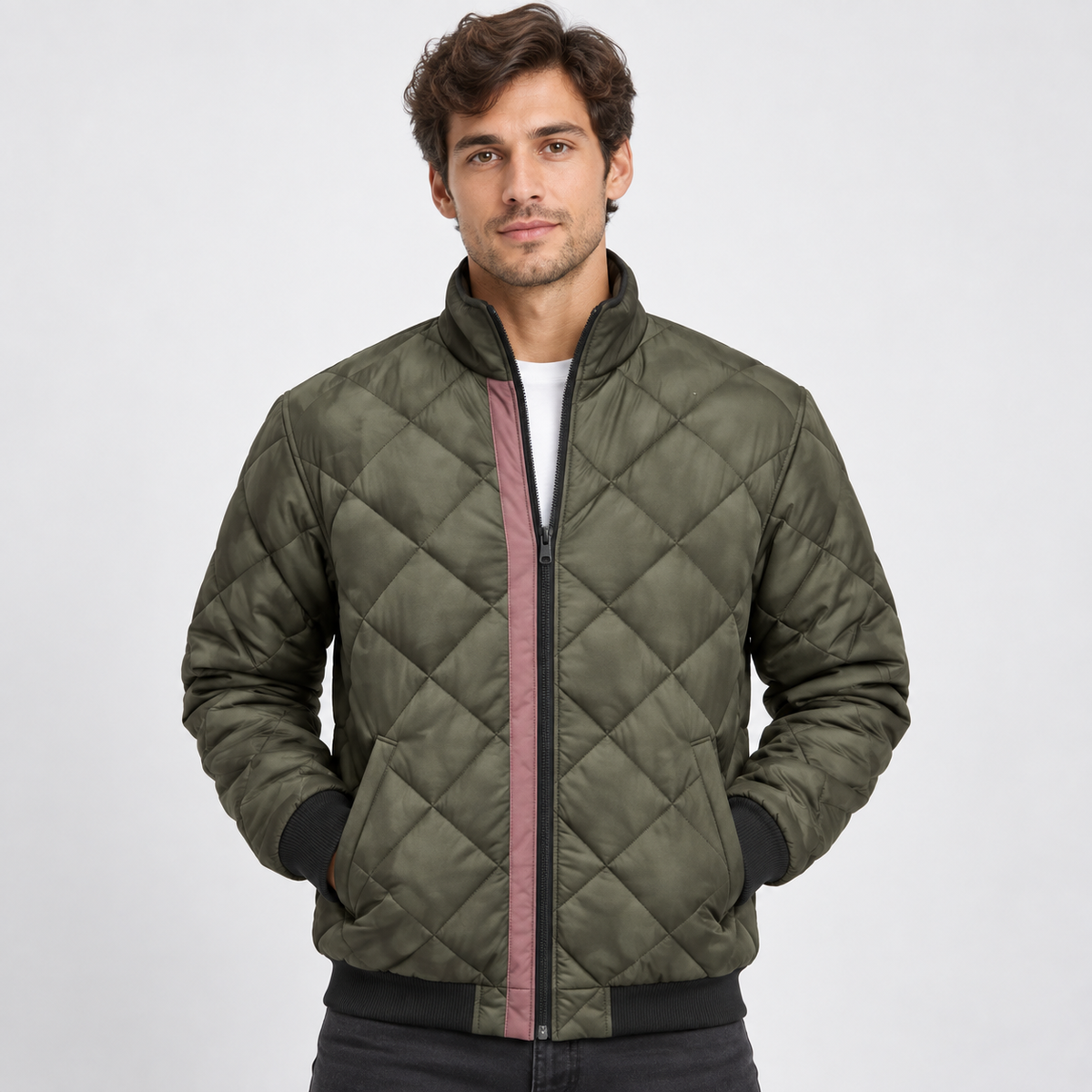 Men's diamond-quilted bomber jacket – olive green – Edward Lawson