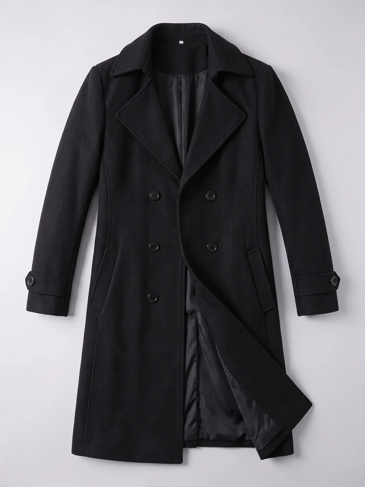 Men's double-breasted trench coat – Black full view – Edward & Lawsen