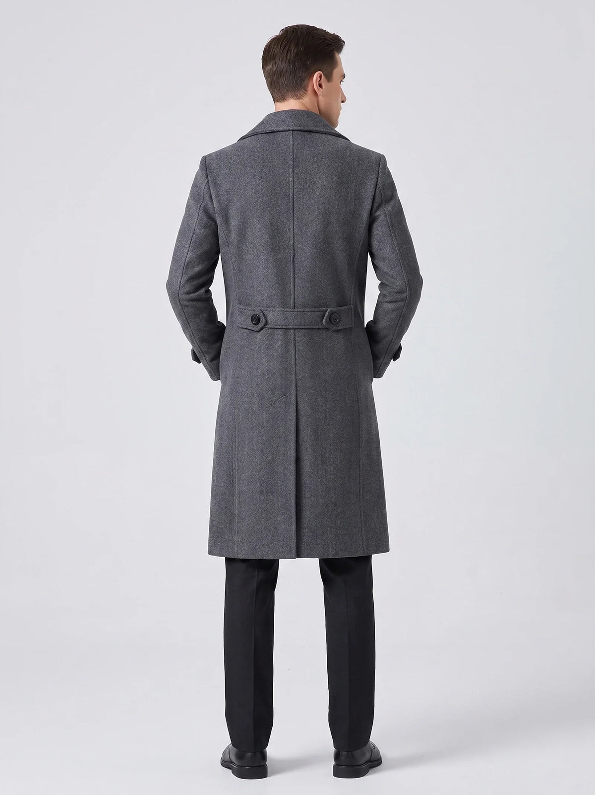 Men's double-breasted trench coat – Gray back view – Edward & Lawsen