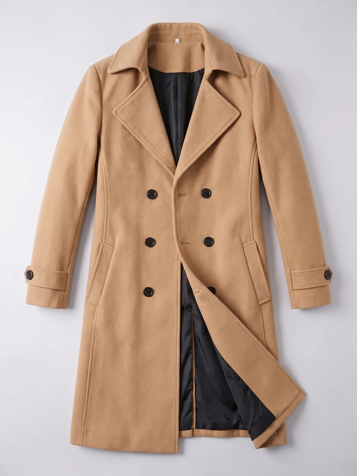 Men's double-breasted trench coat – Khaki full view – Edward & Lawsen