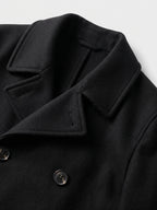 Men's double-breasted wool peacoat – Black detail view – Edward & Lawsen