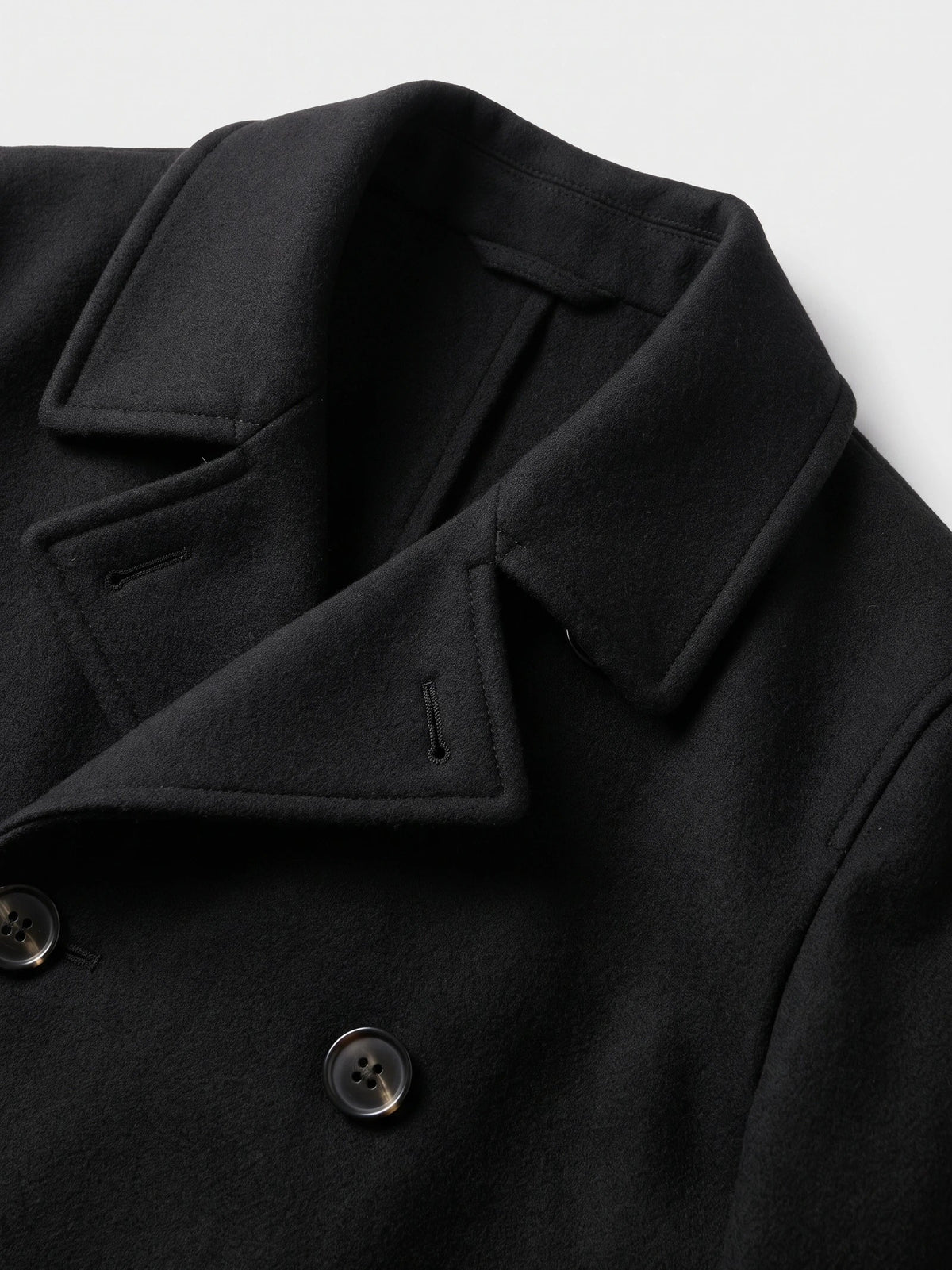 Men's double-breasted wool peacoat – Black detail view – Edward & Lawsen
