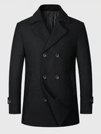 Men's double-breasted wool peacoat – Black full view – Edward & Lawsen
