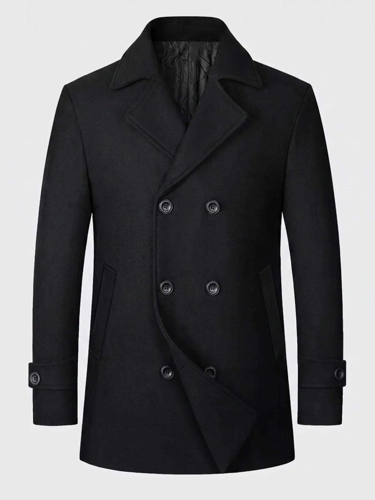 Men's double-breasted wool peacoat – Black full view – Edward & Lawsen