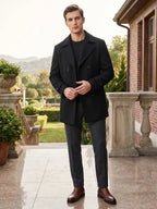 Men's double-breasted wool peacoat – Black lifestyle view – Edward & Lawsen