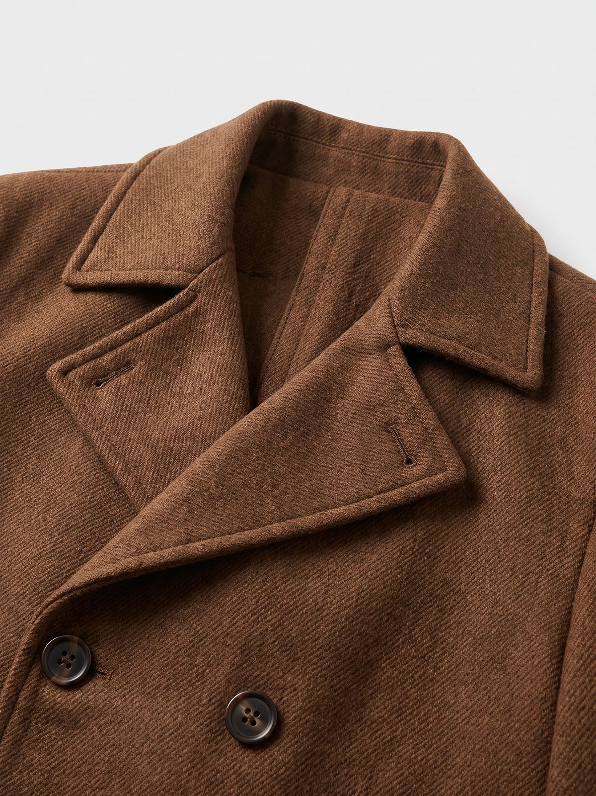 Men's double-breasted wool peacoat – Brown detail view – Edward & Lawsen