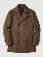 Men's double-breasted wool peacoat – Brown full view – Edward & Lawsen