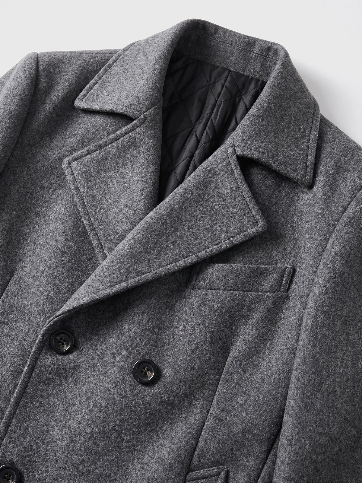 Men's double-breasted wool peacoat – Gray detail view – Edward & Lawsen