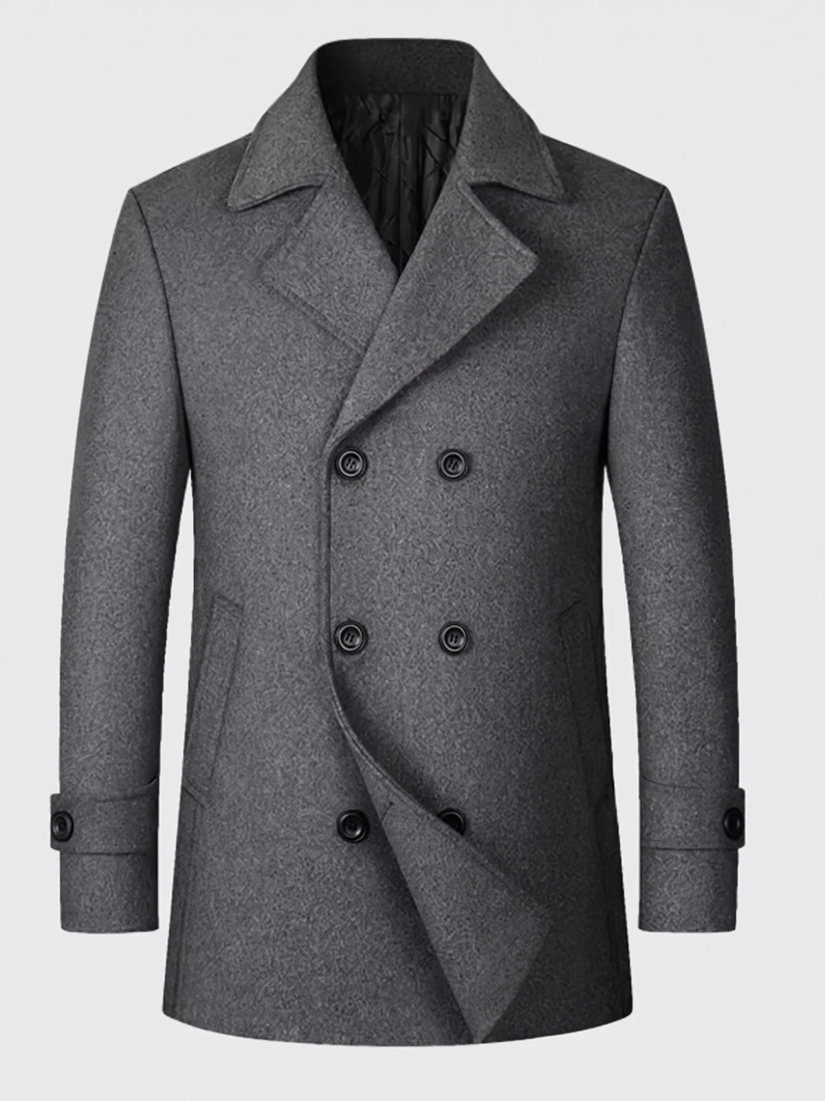 Men's double-breasted wool peacoat – Gray full view – Edward & Lawsen