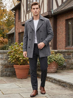 Men's double-breasted wool peacoat – Gray lifestyle view – Edward & Lawsen