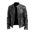 Men's band-collar leather racer jacket – Black – Edward Lawson