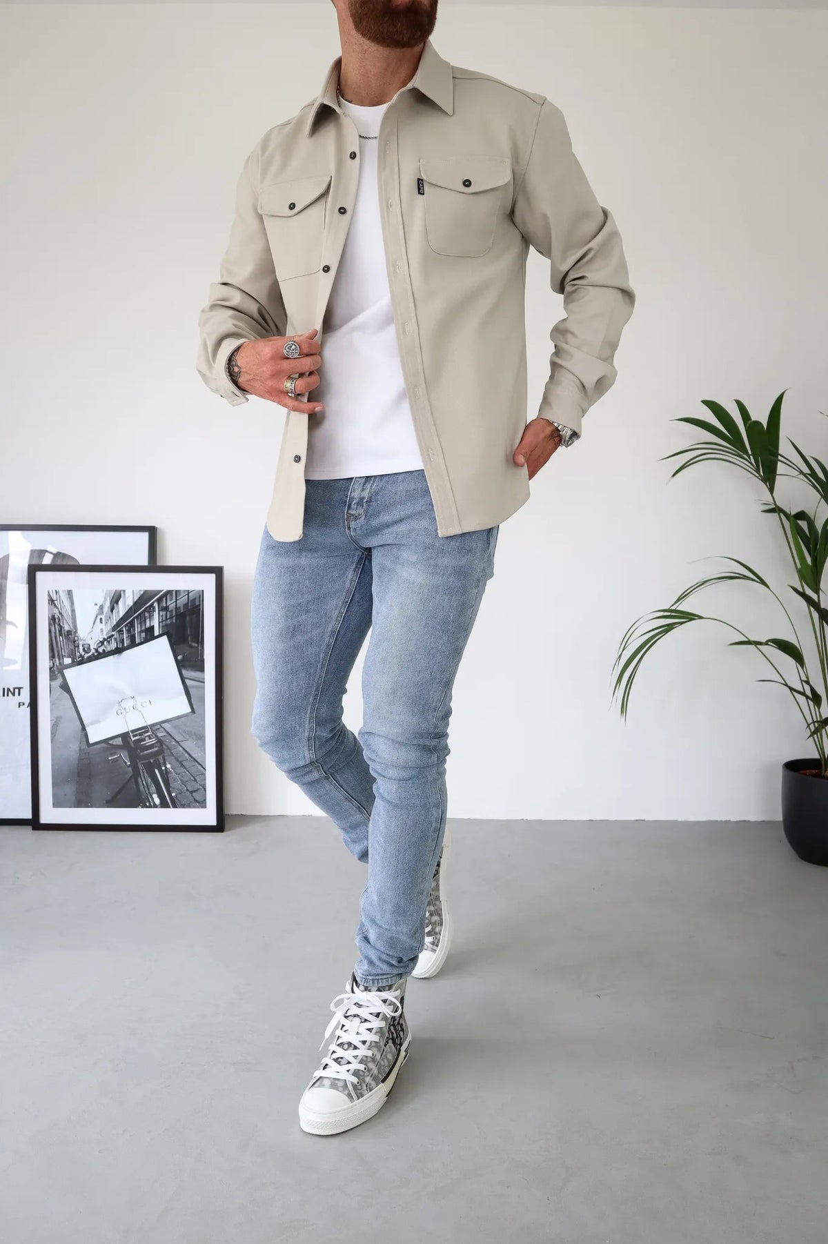 Men's lightweight overshirt jacket – beige – Edward Lawson