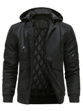 Men's hooded leather-style winter jacket – black – Edward Lawson