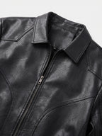 Men's black PU leather bomber motorcycle jacket – Black detail view – Edward & Lawsen