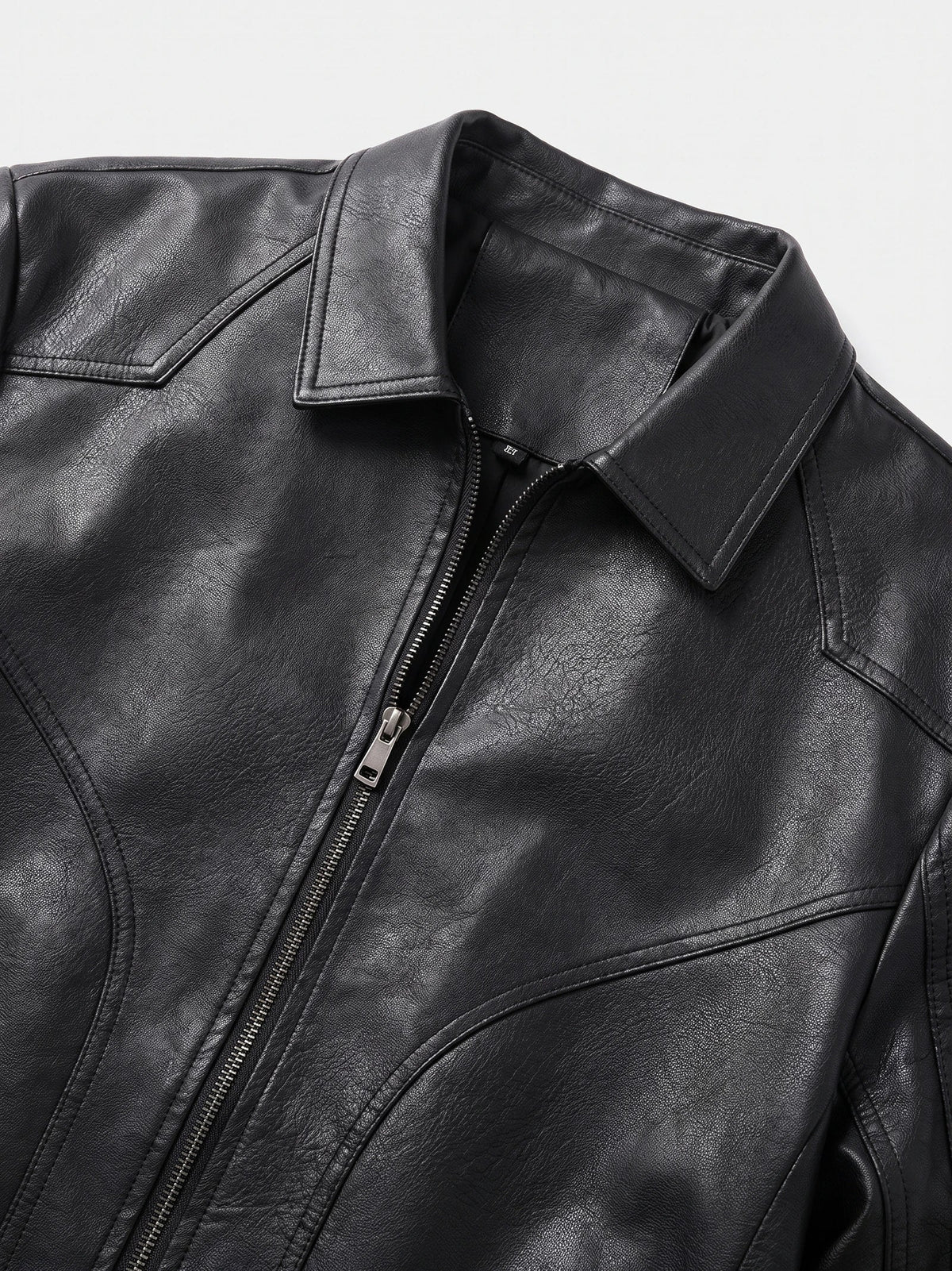 Men's black PU leather bomber motorcycle jacket – Black detail view – Edward & Lawsen