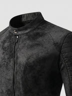 Men's faux leather motorcycle jacket – Black detail view – Edward & Lawsen