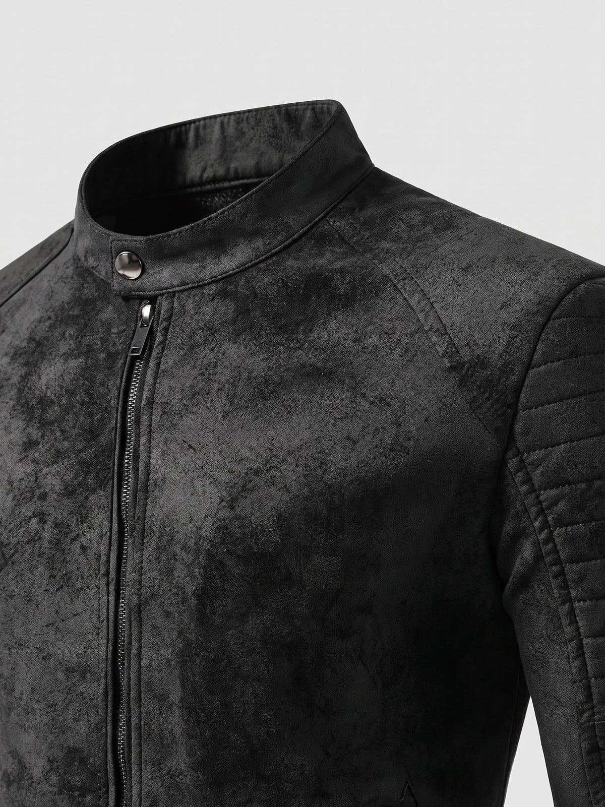 Men's faux leather motorcycle jacket – Black detail view – Edward & Lawsen