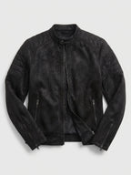 Men's faux leather motorcycle jacket – Black full view – Edward & Lawsen