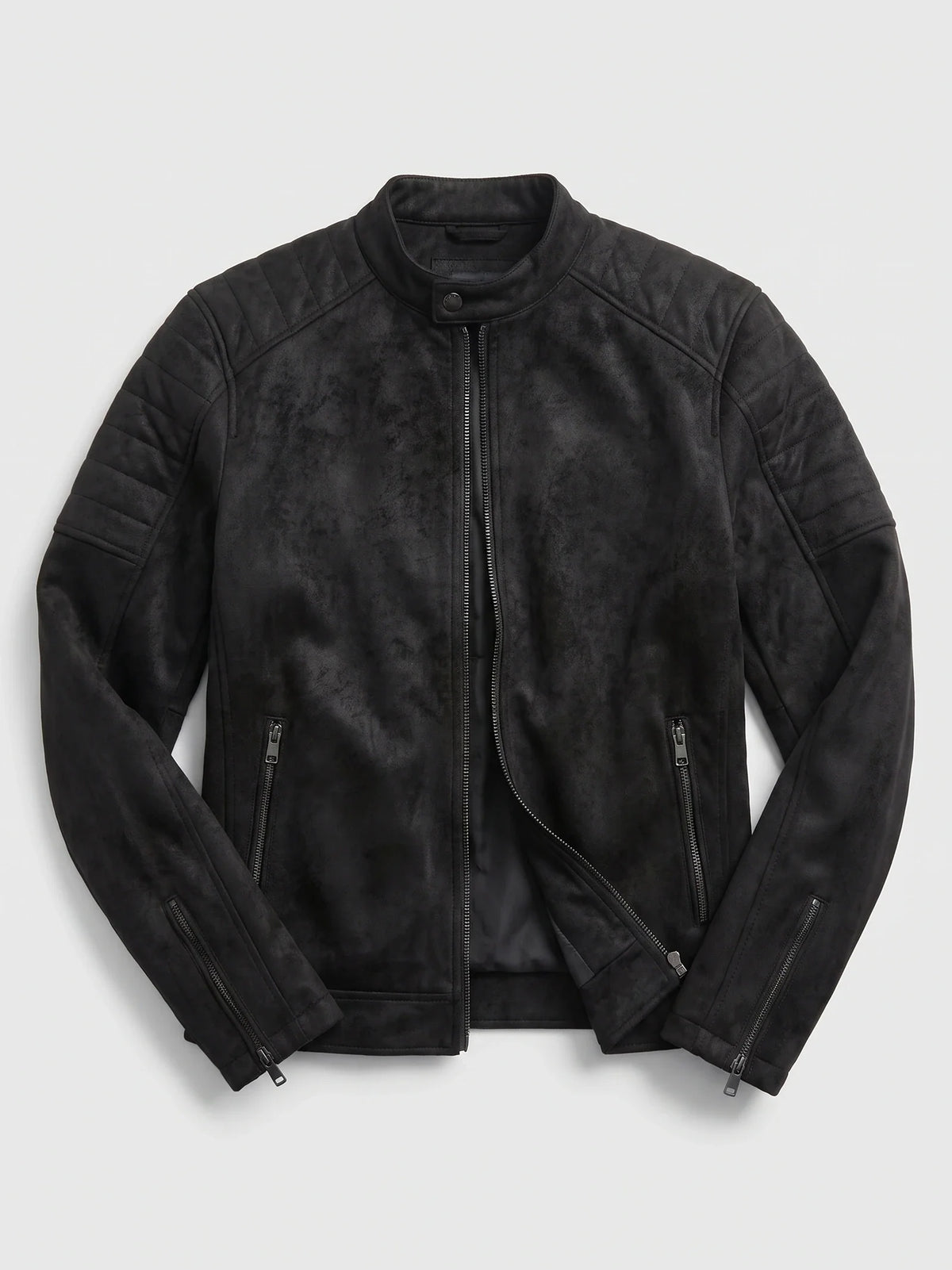 Men's faux leather motorcycle jacket – Black full view – Edward & Lawsen