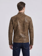 Men's faux leather motorcycle jacket – Brown back view – Edward & Lawsen