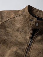 Men's faux leather motorcycle jacket – Brown detail view – Edward & Lawsen