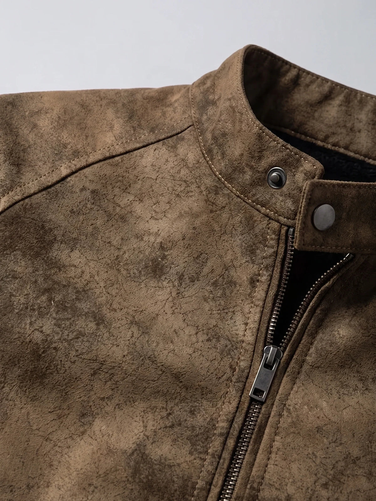 Men's faux leather motorcycle jacket – Brown detail view – Edward & Lawsen