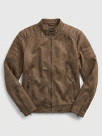 Men's faux leather motorcycle jacket – Brown full view – Edward & Lawsen
