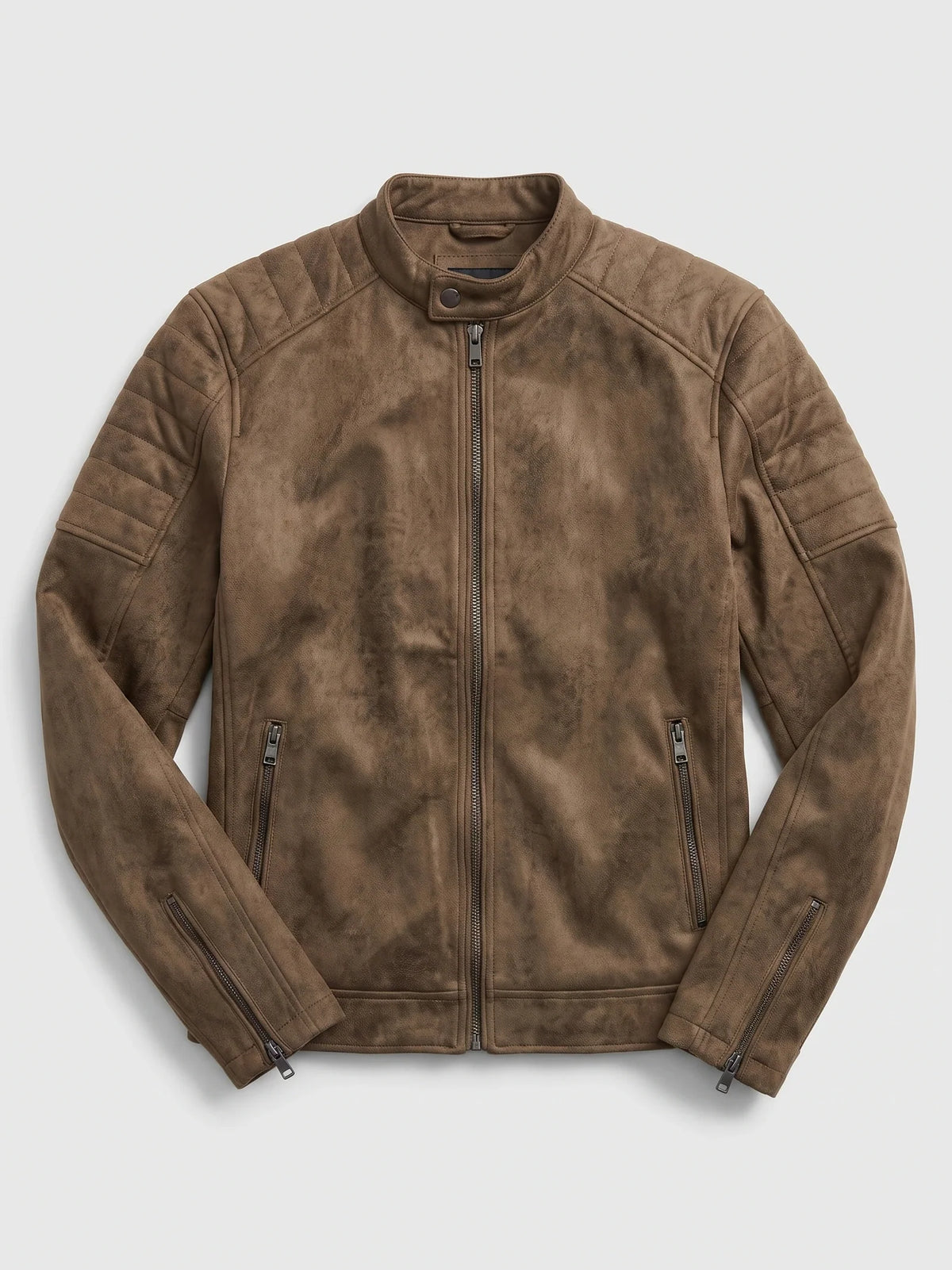 Men's faux leather motorcycle jacket – Brown full view – Edward & Lawsen