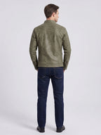Men's faux leather motorcycle jacket – Green back view – Edward & Lawsen