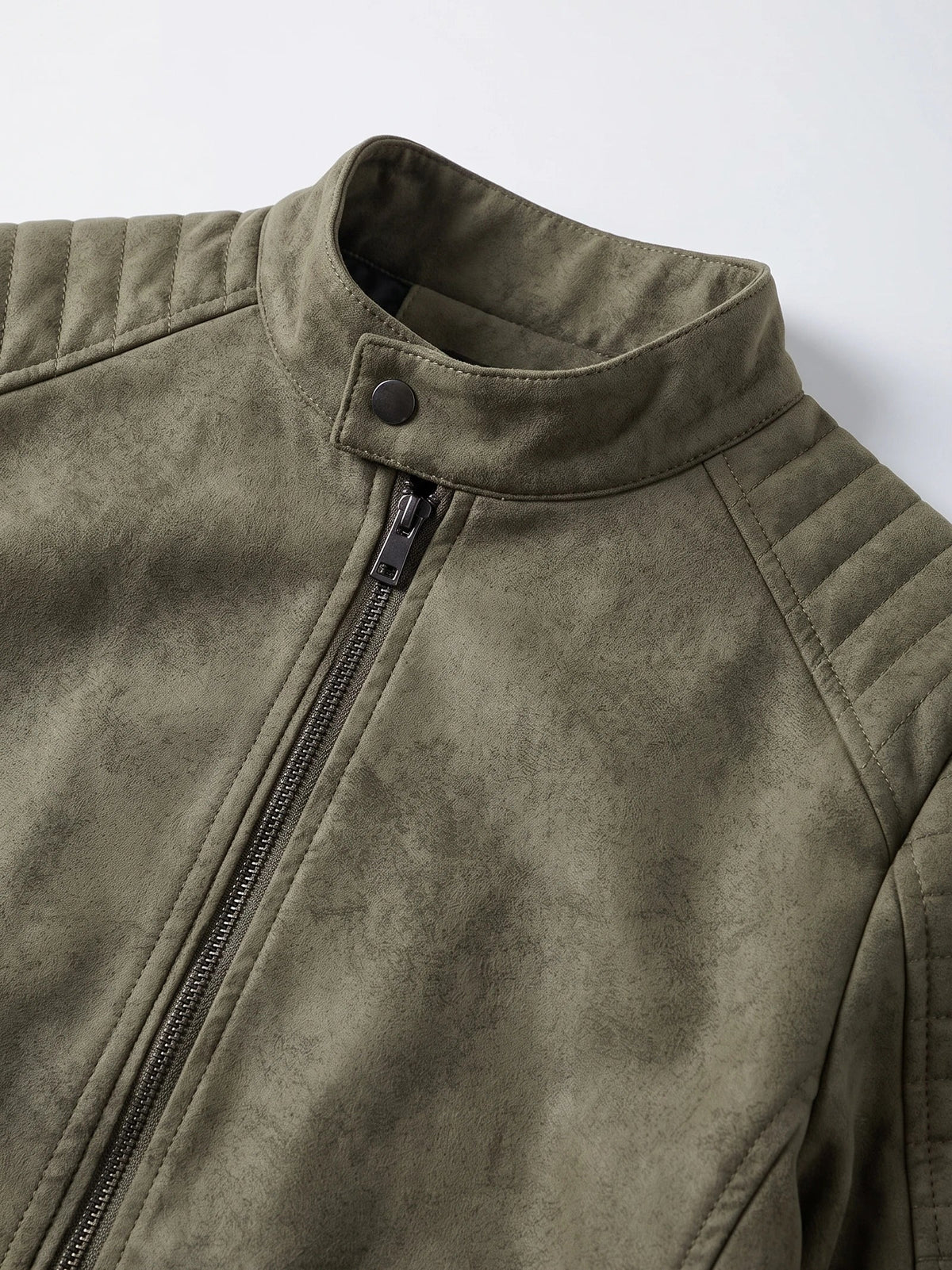 Men's faux leather motorcycle jacket – Green detail view – Edward & Lawsen