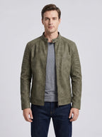 Men's faux leather motorcycle jacket – Green front view – Edward & Lawsen