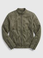 Men's faux leather motorcycle jacket – Green full view – Edward & Lawsen