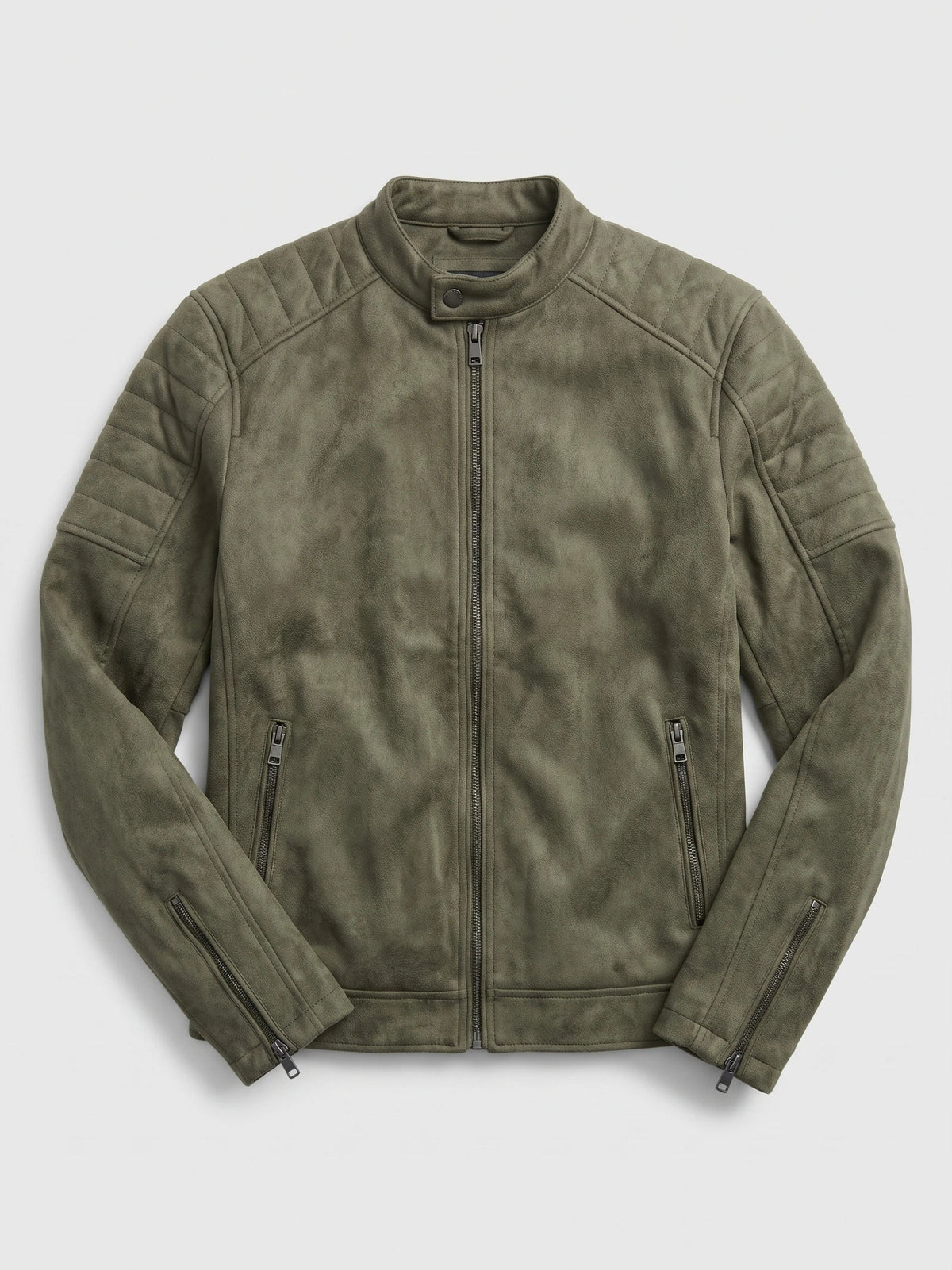 Men's faux leather motorcycle jacket – Green full view – Edward & Lawsen