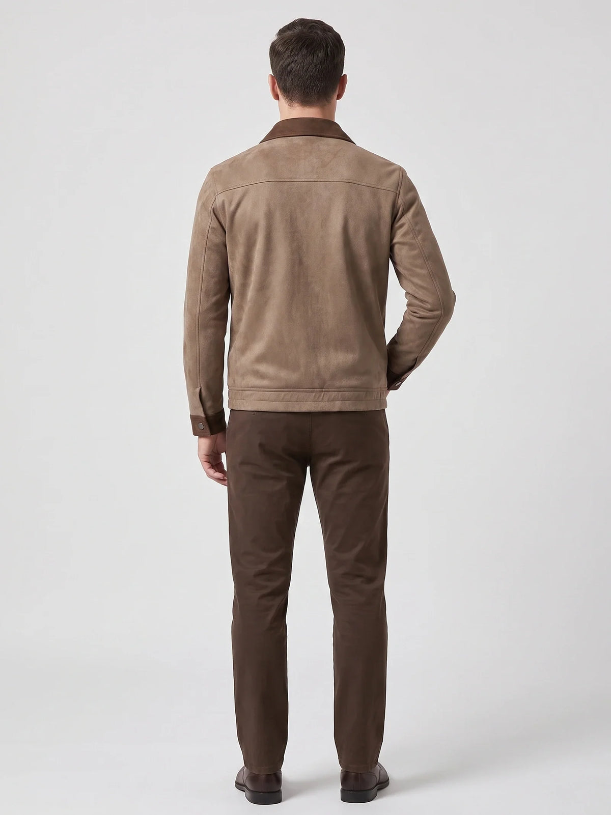 Men's faux suede jacket – Brown back view – Edward & Lawsen