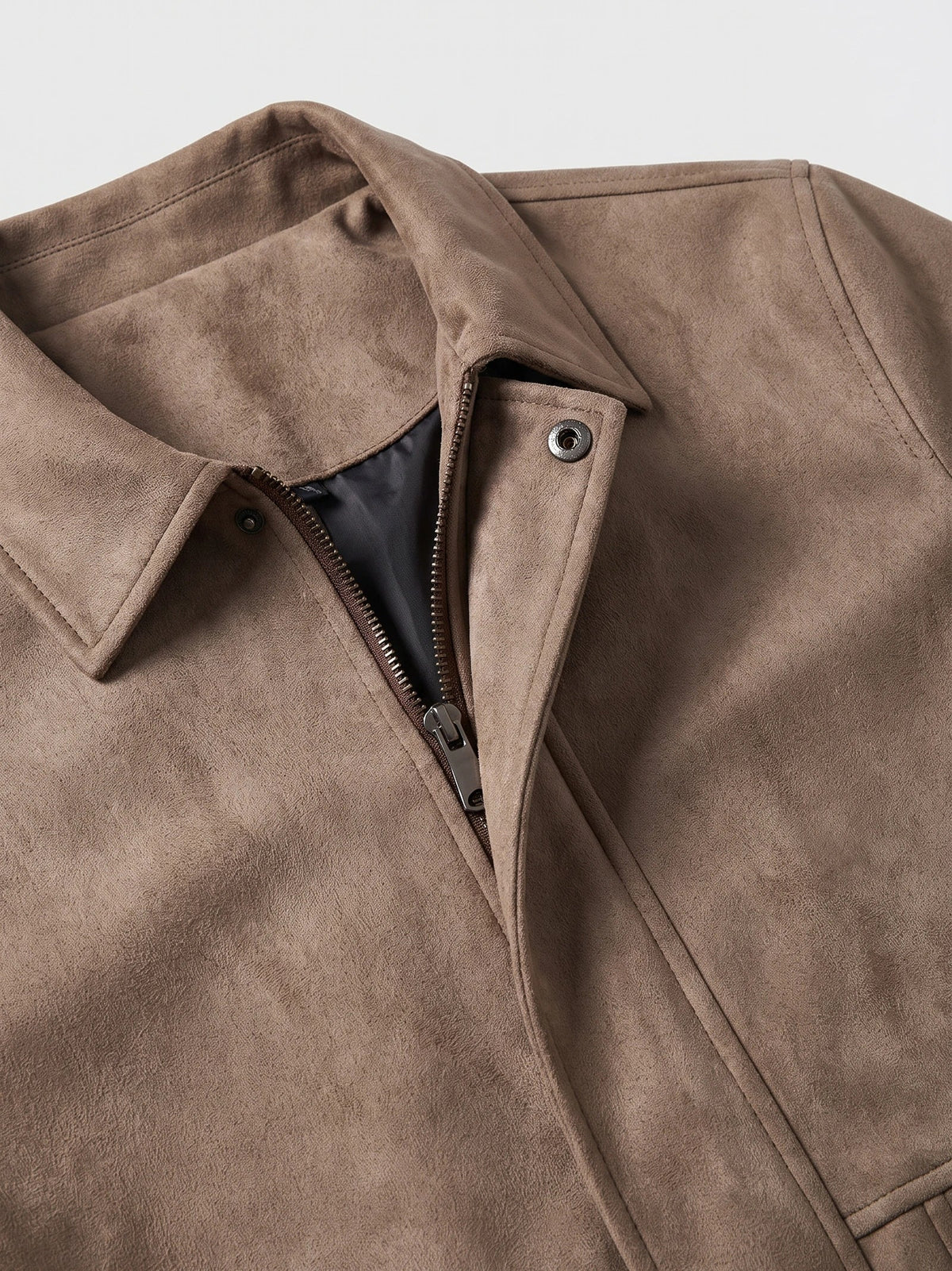 Men's faux suede jacket – Brown detail view – Edward & Lawsen
