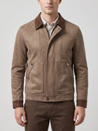 Men's faux suede jacket – Brown front view – Edward & Lawsen