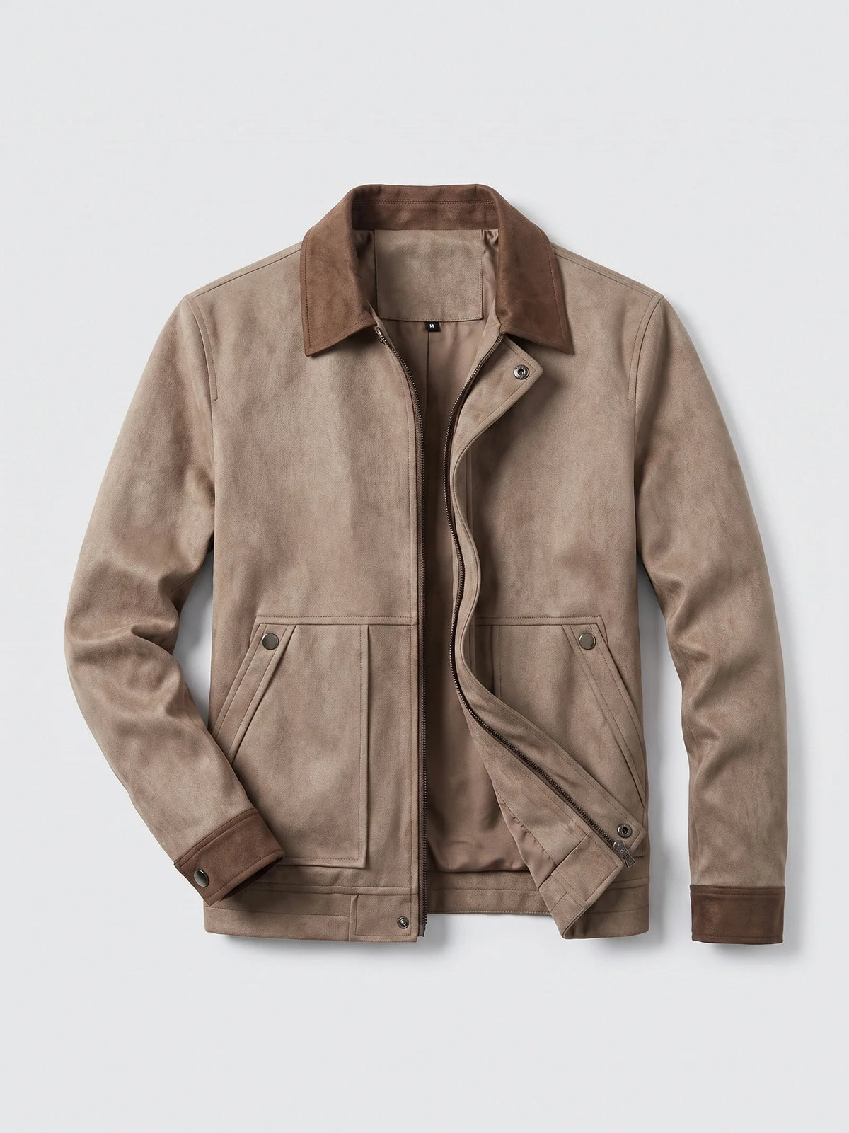 Men's faux suede jacket – Brown full view – Edward & Lawsen