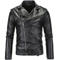 Men's asymmetric zip faux-leather biker jacket – black – Edward Lawson