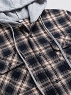 Men's hooded plaid flannel jacket – Black detail view – Edward & Lawsen